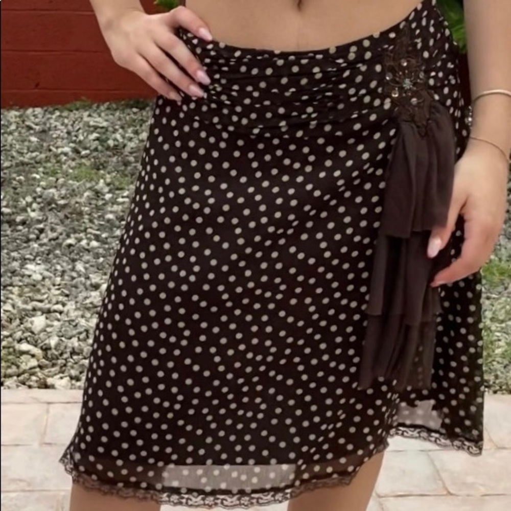 Polka dot, Lined Brown Skirt.